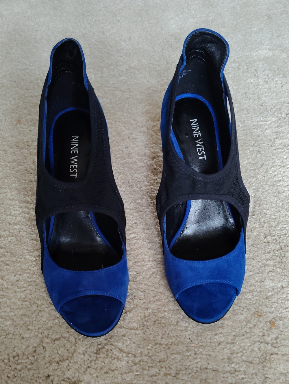 Nine West Blue and Black Peep-Toe 4 Inch Heels with Cutout Detail